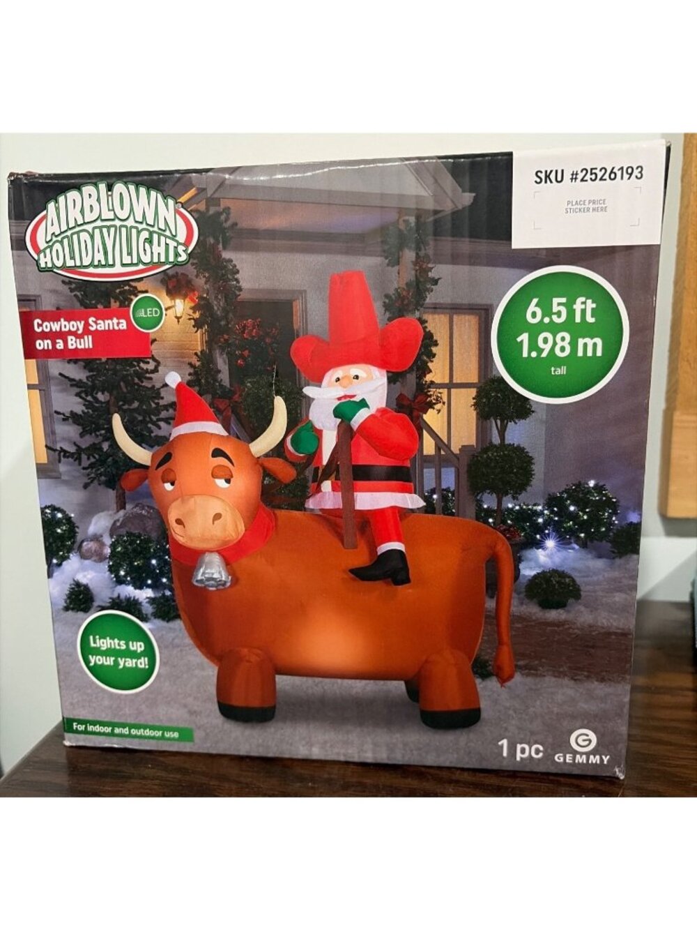 NIB Airblown Holiday Lights LED Cowboy Santa On A Bull Inflatable 6.5ft By Gemmy